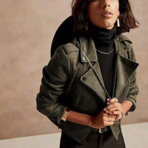 Banana Republic women's vegan suede Moto jacket, size S, olive green